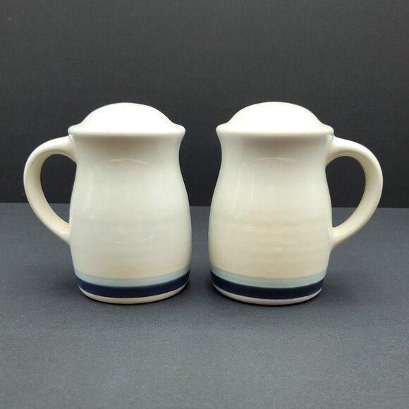 Pfaltzgraff Sky Stovetop Shakers Denim Blue Bands Handled Salt & Pepper Shakers - Picture 5 of 10